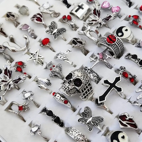 20pcs gothic skeleton ring - gothic, set
