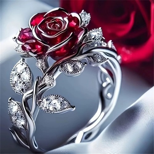 Rose red flower ring women - ring,