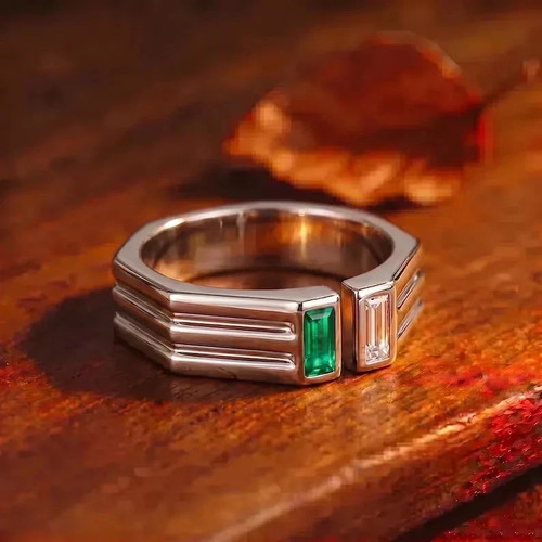 Men emerald ring - emerald, 925