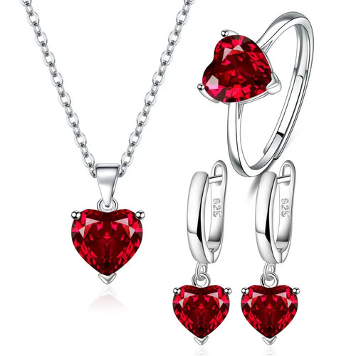 Red heart zircon necklace ring - necklace,