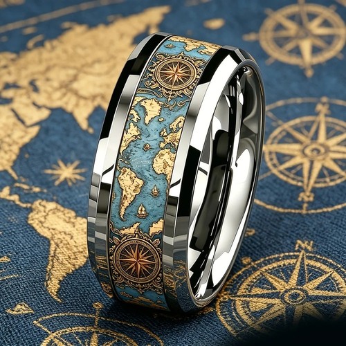 Map silver ring world - ring, globe