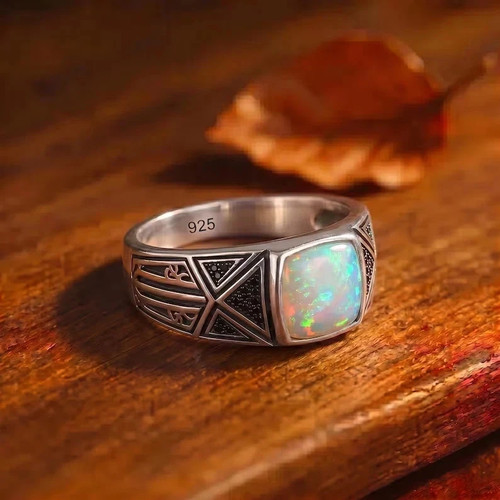 Men fire opal ring - opal, solid