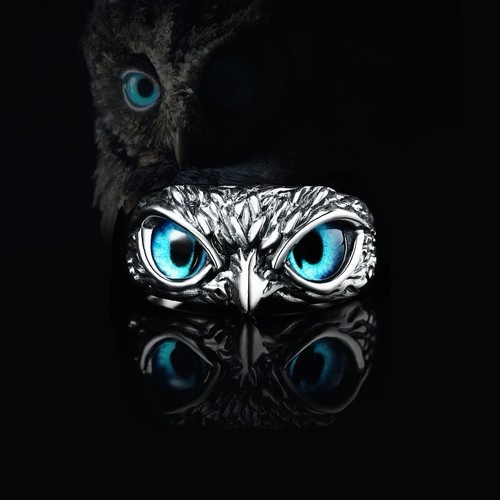 Silver plated blue eye owl - plated,