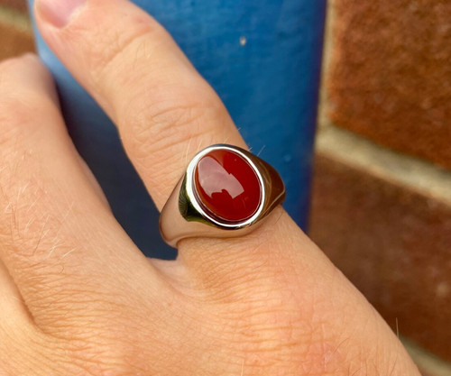 Silver ruby ring cabochon - ruby, deep